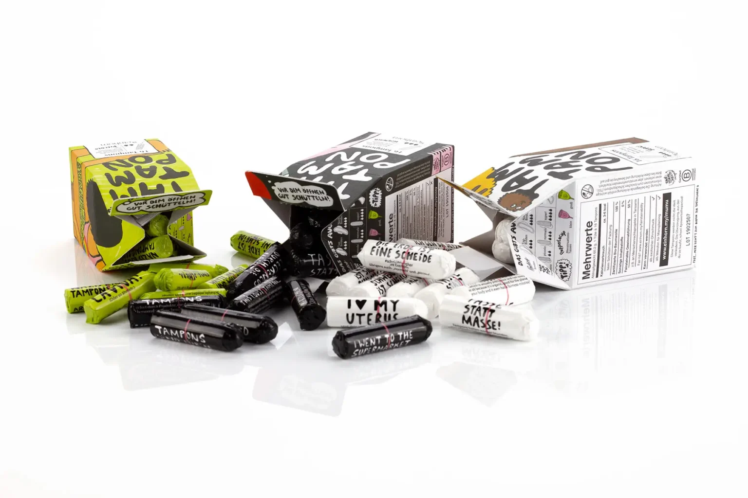 Verpackung für Tampons in Form einer Milchtüte