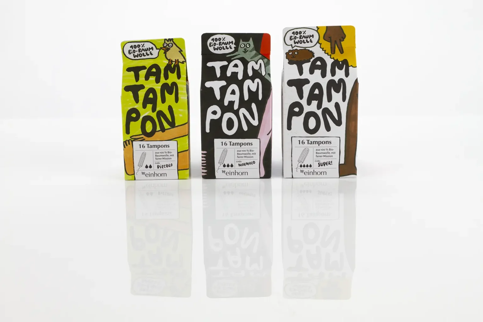 Verpackung für Tampons in Form einer Milchtüte